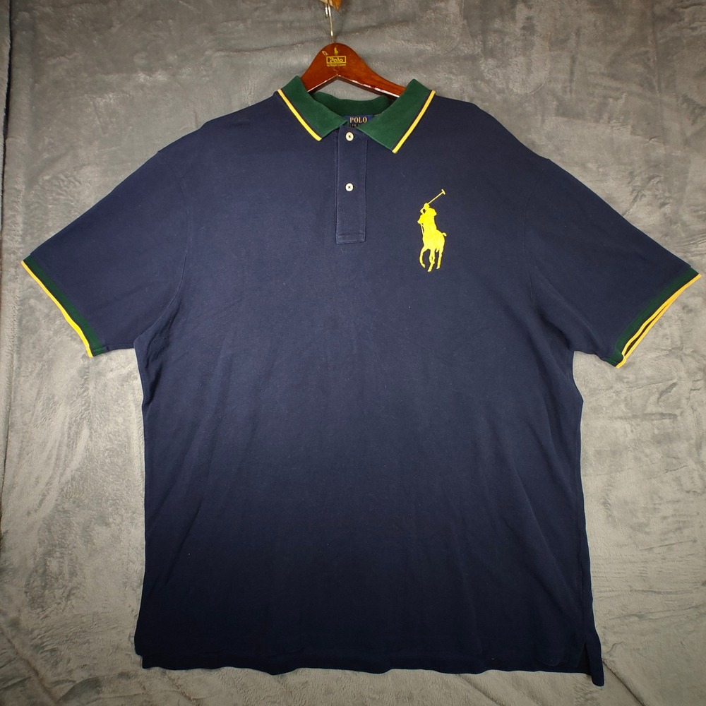 Polo Ralph Lauren Polo Shirt Mens 3XLT Navy Big Pony Tipped Collar Short Sleeve